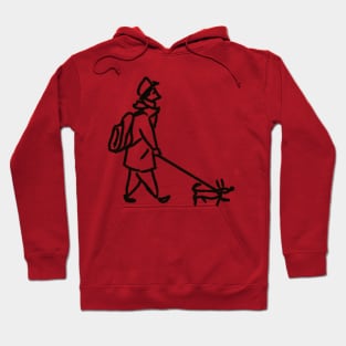 man and dog walking. simple hand drawn sketch. illustration by black liner Hoodie